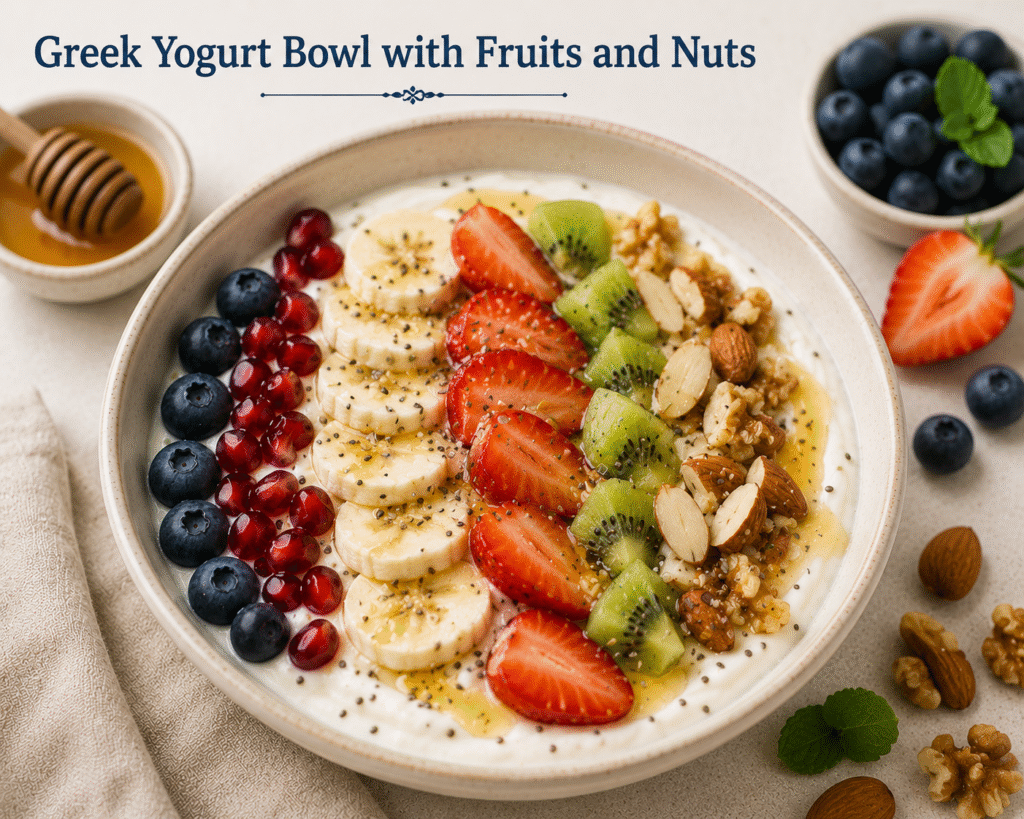 Greek Yogurt Bowl with Fruits and Nuts