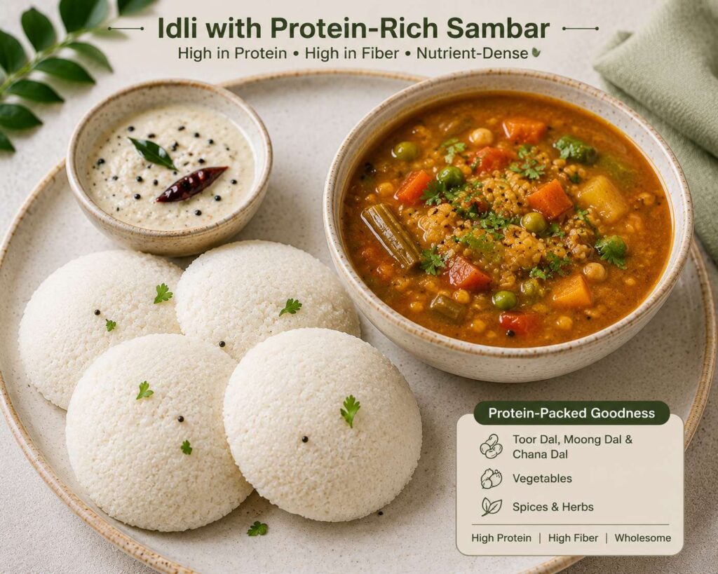 Idli with Protein-Rich Sambar
