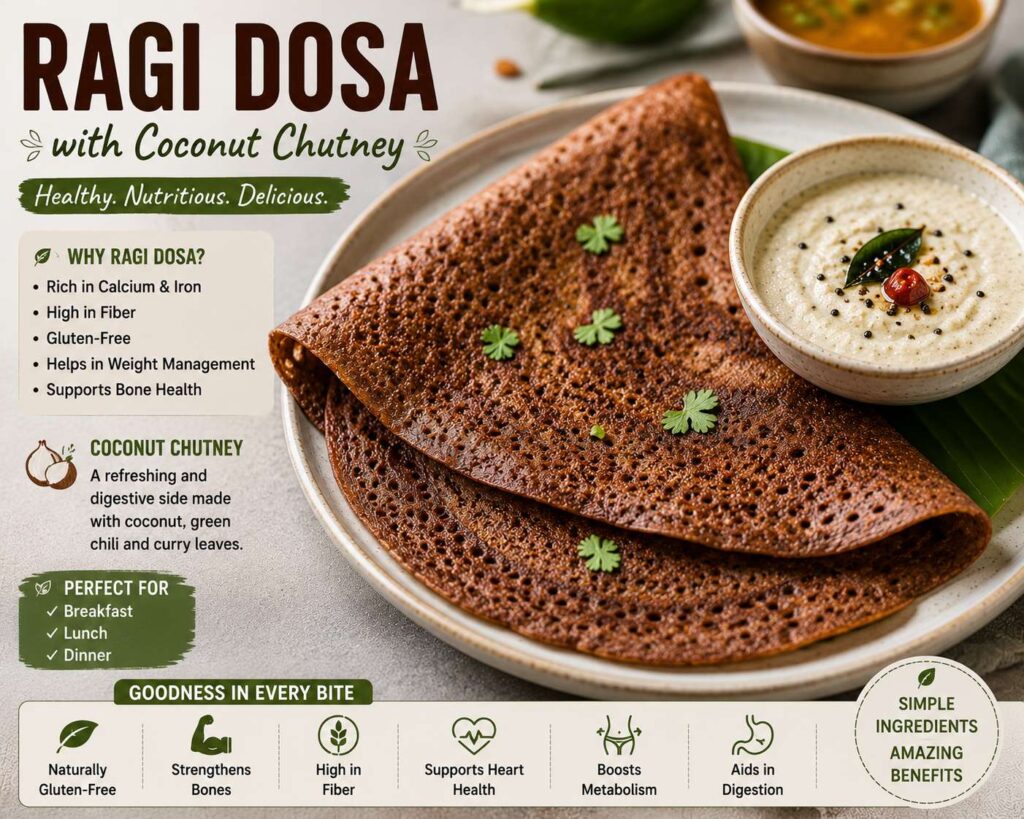 Ragi Dosa with Coconut Chutney